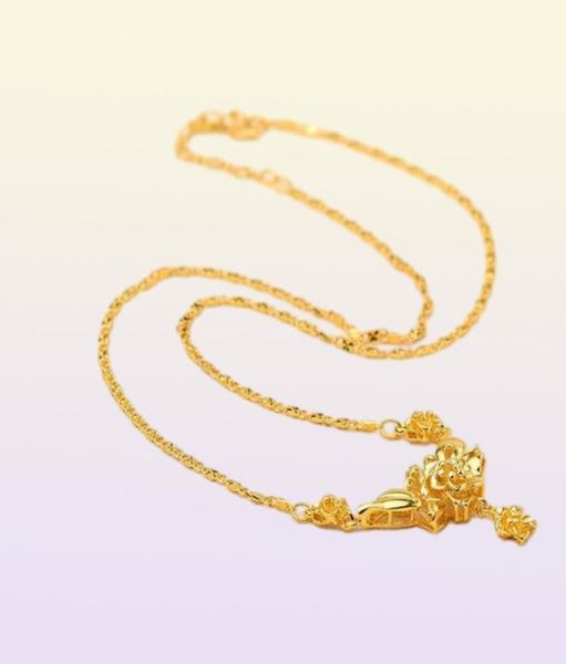 pesante Heay moda fiore 24k vero giallo solitario collana a catena in oro 45 cm gioielli da donna7093606