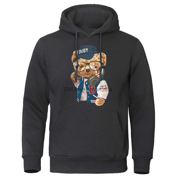 Felpe con cappuccio da uomo Goditi la moda Trend Of Life Felpe con cappuccio Teddy Bear Uomo Hip Hop Felpa con cappuccio allentata Girocollo in pile Abbigliamento Casual Pullover Uomo Felpa con cappuccio T240217