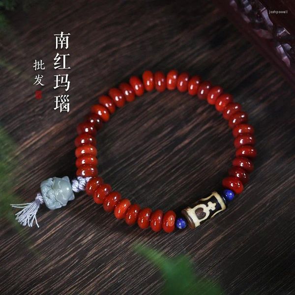 Bracciale con perline distanziatrici in agata rossa del sud, ciondolo a nove code, ornamento con perline di Buddha