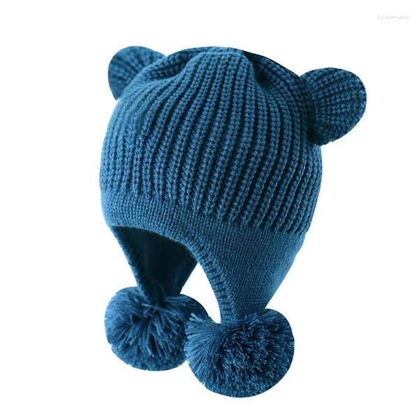 Berets Hut Earflap Kinder Junge Winter Beanie Pompom Mädchen Stricken Fleece Futter Ohren Herbst Warme Skifahren Zubehör Für Baby kleinkinder