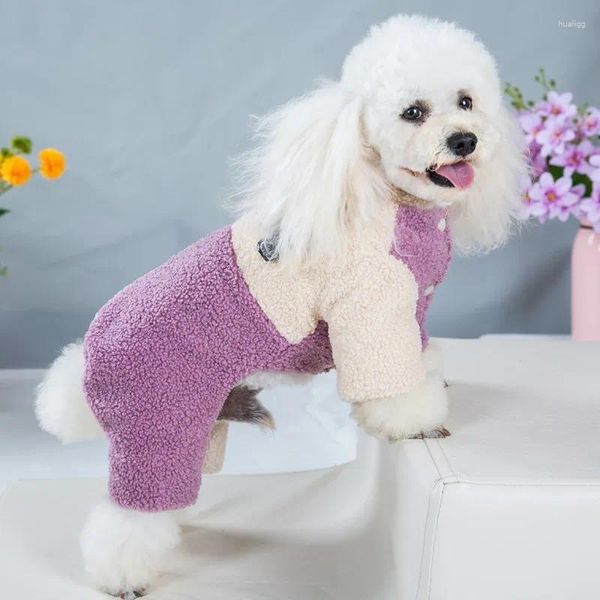 Hundebekleidung Spleißen Haustier Hunde Kleidung Dicke Warme Herbst Winter Polyester Sherpa Kleidung Overall Stehkragen Für Katzenkostüme