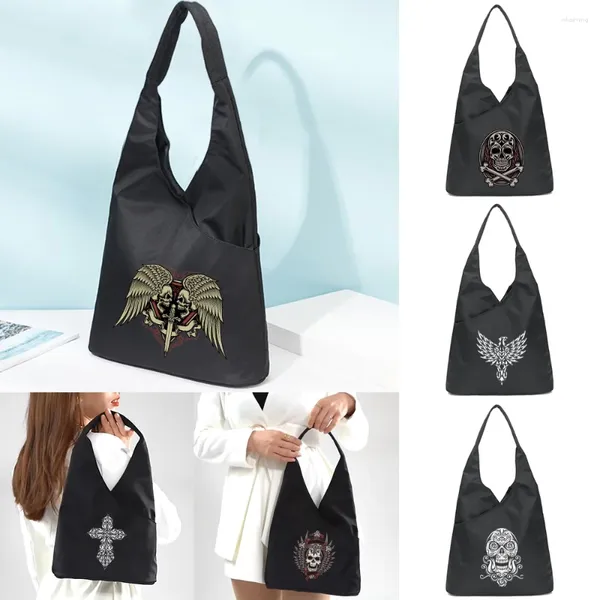 Einkaufstaschen Handtasche für Mädchen Niedliche Totenkopf-Serie Druck-Einkaufstasche Weiche umweltfreundliche Kosmetikaufbewahrung Wiederverwendbare kleine Kleinigkeiten im Harajuku-Stil