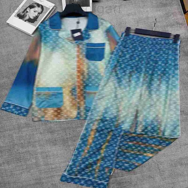 PUGJ Designer-Damen-Nachtwäsche, vollständig bedrucktes Premium-Hemd in Seladonblau, gerade Hose, Frühlings-Homewear-Anzug für Männer und Frauen
