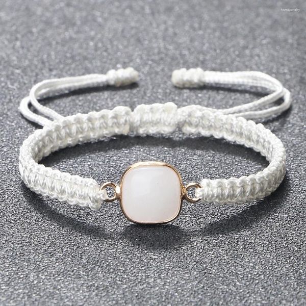 Link pulseiras quadrado ágata pingente para mulheres na moda trança artesanal pedra natural corda de náilon pulseira larga jóias presente pulseiras masculino