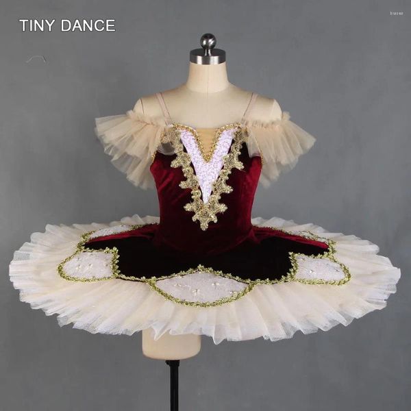 Palco desgaste borgonha veludo corpete profissional ballet tutu com marfim e branco rígido tule panqueca saia para meninas mulheres bll437