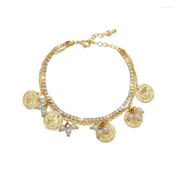 Link-Armbänder, trendiges Perlen-Münzen-Armband, Legierung an der Hand, Damen-Accessoires, Modeschmuck, das Geschenk für Freunde