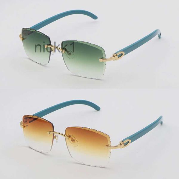 Neue Designer-Sonnenbrille mit Diamantschliff, blaues Holz, 3524012, randlose Herren-Sonnenbrille für Damen, große quadratische Holz-Sonnenbrille, Luxusrahmen mit Dekoration, Brille LS50