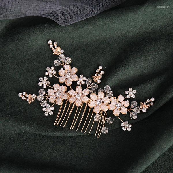 Grampos de cabelo flor pente lateral liga ornamento artesanal estilo antigo acessórios de peça de noiva para mulheres e meninas