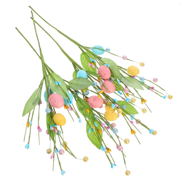 Fiori decorativi 4 pezzi Talee di uova di Pasqua Uova Ghirlanda Rami Stelo domestico Schiuma artificiale Bouquet di frutta Albero