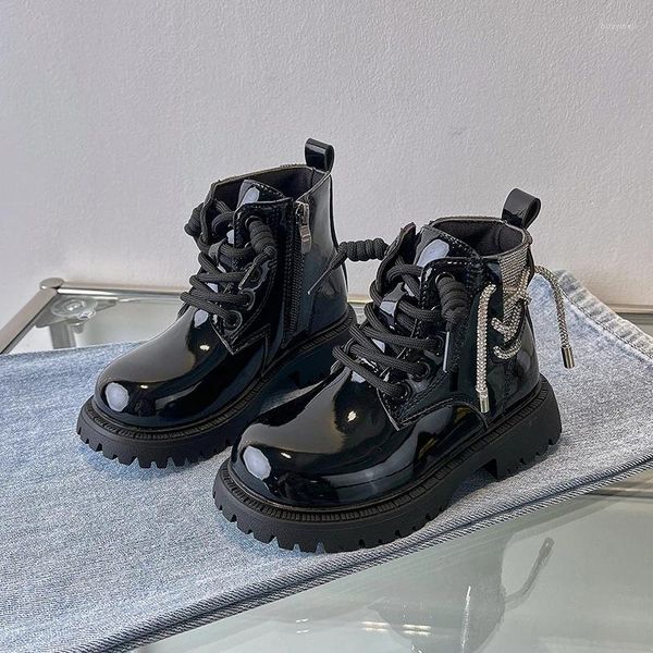 Botas meninas casuais 2024 outono inverno crianças tornozelo strass princesa sapatos à prova de vento impermeável ao ar livre para crianças