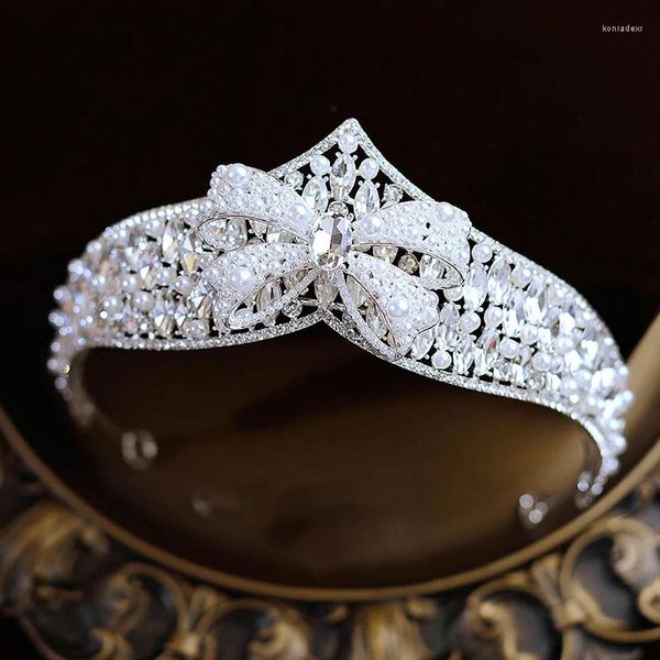 Fermagli per capelli Donna Corona Accessori da sposa Fasce da sposa Ornamenti di fidanzamento Fatti a mano Imitazione Perla Diadema Regali FO023