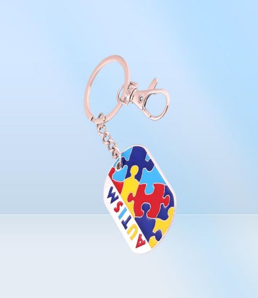 Ciondolo per identificazione della consapevolezza dell'autismo Dog Tag Style Puzzle Piece Pattern Smalto applicato a mano Colori ID Portachiavi59113629908171