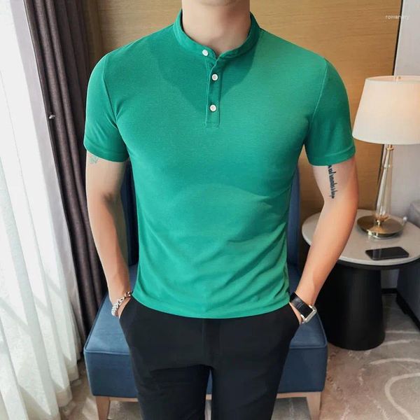 Polo da uomo verde mandarino completo uomo elegante slim fit camicie da uomo stile vintage britannico stile estivo pullover sociale