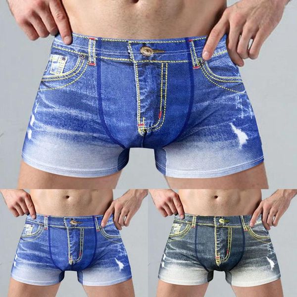 Cuecas homem sexy jeans boxer briefs cintura média respirável lavado calças curtas homens confortáveis esportes denim shorts biquíni adulto roupa interior