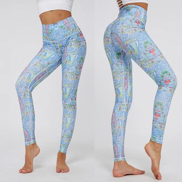 Yoga Outfits Leggings Sports Frauen hohe Taille nahtloser Taschen -Digitaldruck Training Übung Fitness und Laufhosen