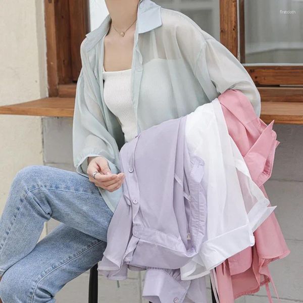 Женские блузки 2024, летние женские шифоновые рубашки с длинным рукавом, солнцезащитная рубашка ярких цветов, женская блузка