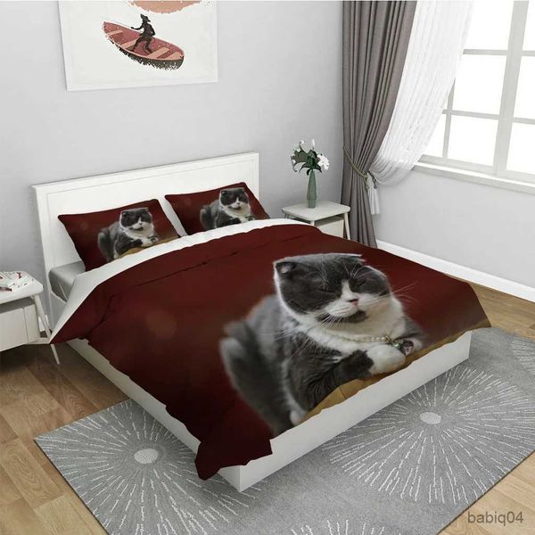 Conjuntos de cama 3D Cat King Queen Capa de edredão Dormir Laranja Kitty Conjunto de cama para crianças Adolescentes Adultos Animal de estimação 2/3pcs Capa de edredão de poliéster