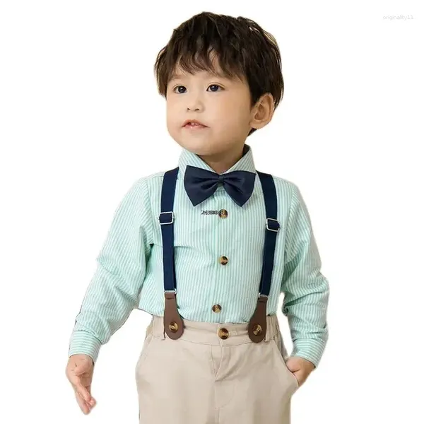 Комплекты одежды, детский формальный свадебный комплект, костюм на день рождения для маленьких мальчиков 1 года, детская рубашка, брюки, платье с галстуком-бабочкой, нежный костюм