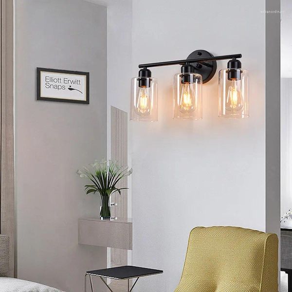 Lampada da parete di alta qualità 600-220mm 3 teste LED nero stile industriale americano E26 luce per interni in vetro di ferro
