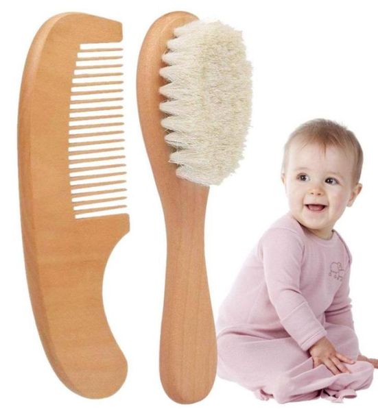 Escova de cabelo macia de lã pura natural para bebês, escova de madeira com cabo de madeira, pente infantil, massageador de cabeça, cuidados com o bebê 55073881586062