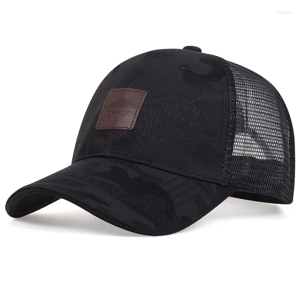 Berretti da baseball Berretto da baseball unisex estivo Etichetta in pelle Lettera Hip Hop per uomo Cappello con visiera Maglia mimetica traspirante Donna Gorras