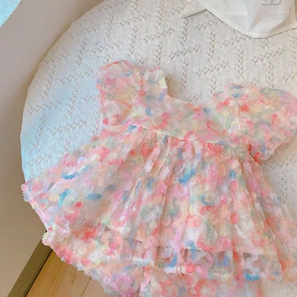 Giyim setleri yaz kızlarının sevimli üç boyutlu çiçek puflu kol üst şort moda bebek çocuk kıyafeti çocuk kıyafetleri takım elbise takım elbise