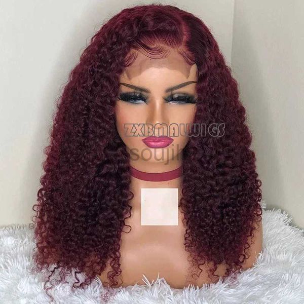 Perucas Cosplay Borgonha Kinky Curly Preplucked 26 Long Wine Red 180Density Glueless Lace Front Wig Para Mulheres Negras BabyHair Cosplay Diário 99J 2402017