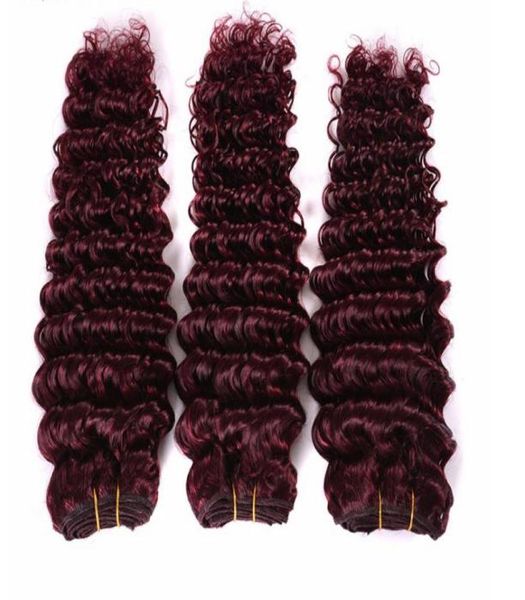 Top Quality fábrica Borgonha Extensões de Cabelo Onda Profunda 100g 3 Pçslot Brasileiro Peruano 99J Cabelo Humano Tece Vinho Tinto Color6340952