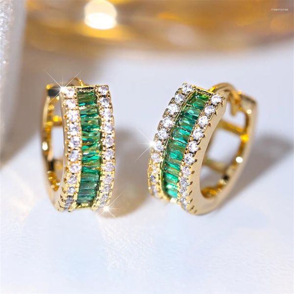 Brincos de argola verde cristal pequeno quadrado pedra brinco multicolorido zircão redondo para mulheres vintage cor ouro casamento jóias presente