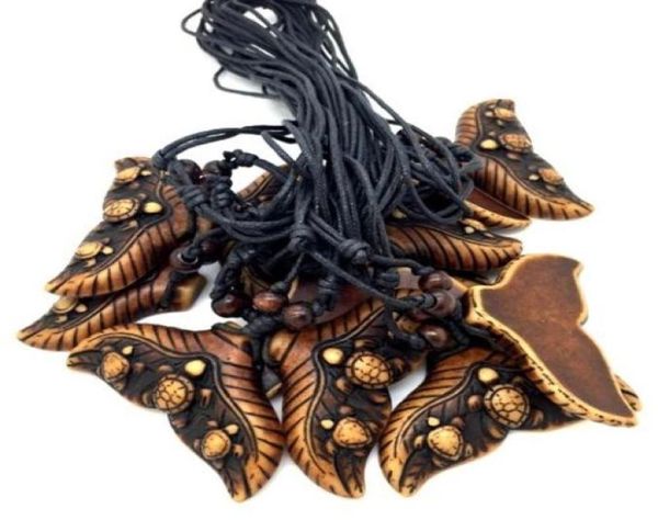 Ganze 12PCS Ethnic Tribal Imitation Yak Knochen Whale Tail Surfen Schildkröten Meerjungfrau schwänze Anhänger Halskette Glück Geschenk MN5457866773