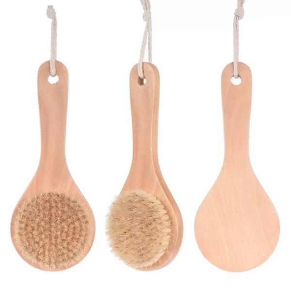 DHL Dry Bath Body Brush Back Scrubber antiscivolo corto manico in legno setole naturali doccia massaggiatore esfoliante FY3691