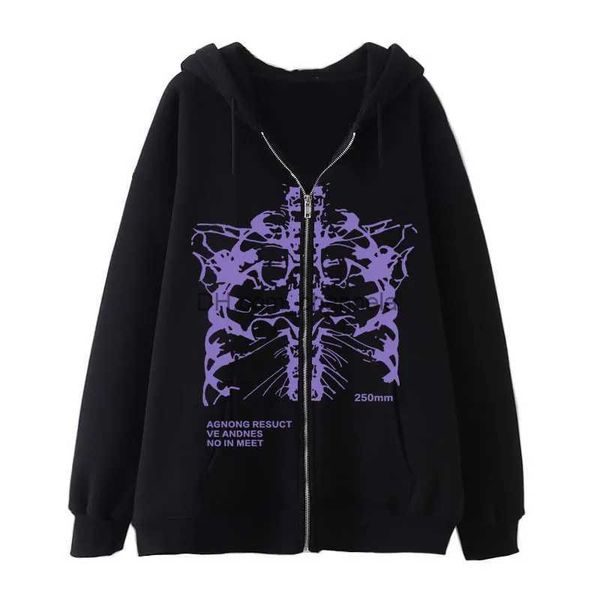 Herren Hoodies Sweatshirts Skeleton Gothic Ins Gedruckt Y2K Zipper Up Damen Hoodies Sweatshirt Unisex Lose Übergroße Harajuk High Street Streetwear Tops T240217