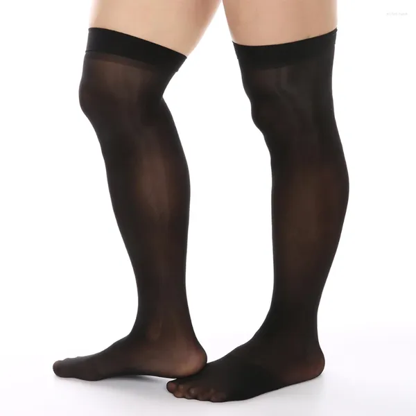 Erkek Çoraplar Yaz Yağı Parlak Çoraplar Ultra İnce Nefes Alabaş Strip Yüksek Uzun Erkekler Çizim şeffaf ipeksi
