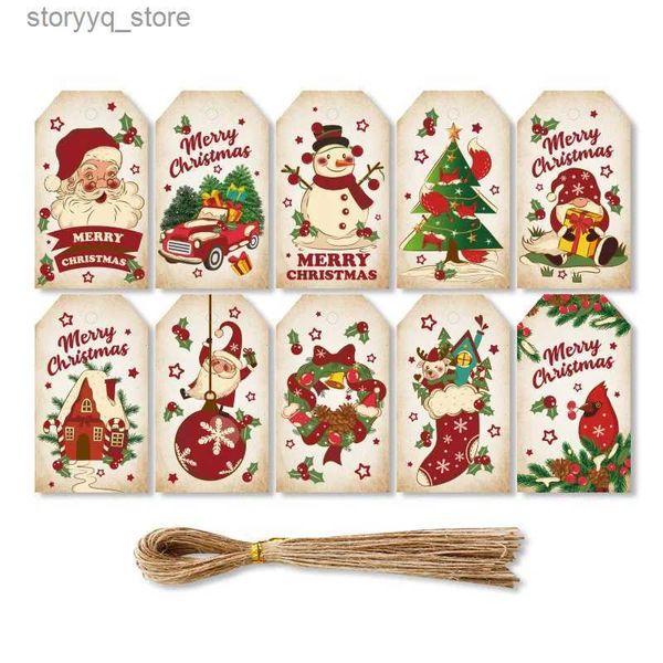 Etiquetas Etiquetas Etiquetas de presente de Natal Pequenos Goodie Bags Hang Tag Xmas Ano Novo Festa Embalagens Suprimentos Papai Noel Navidad Natal Noel 50pcs Misto Q240217