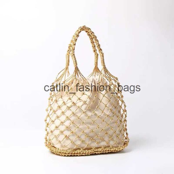 Totes Gold Silber 2 Farbe helle Papierseile hohl gewebte Handtasche Baumwollfutter Strohtasche weiblich Reticulate Netted BeachH24217