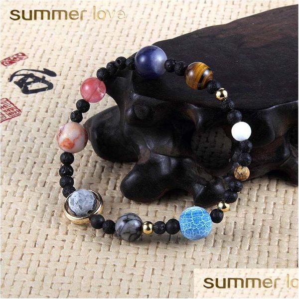 Frisado Nova Chegada Ajustável Universo Galáxia Os Nove Planetas Estrela Natural Stone Bead Pulseiras Sistema Solar Elastic Brace Dhgarden Dhmnm