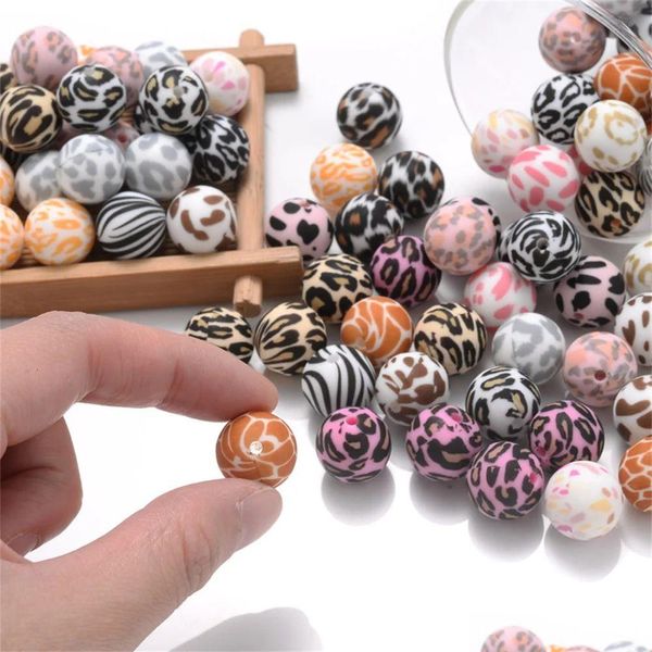 Beißringe Spielzeug 10 stücke Runde Gedruckt Sile Perlen 15mm Leopard Print Für Schmuck Machen DIY Zubehör 231207 Drop Lieferung geschenke Baby Zu Dhuy1