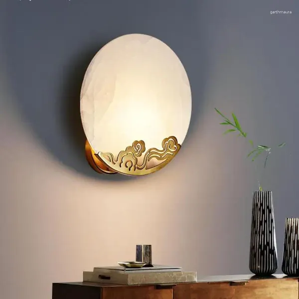 Wandlampen Alle Kupfer Chinesischen Stil Lampe Marmor Lampenschirm Spiegel Licht Luxus Wohnzimmer Veranda Innen Schlafzimmer Wandlampen