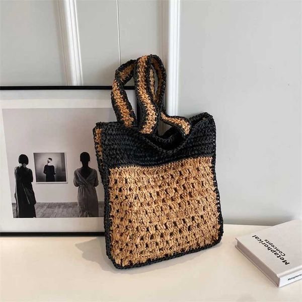 Schultertaschen und gewebte Art Grass Woven für Damen, trendige und modische Crowd Contrast Color One Soulder ToteH24217