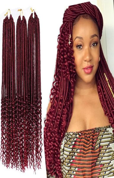 6 pacotes de deusa ondulada faux locs cabelo de crochê 22 polegadas longas tranças faux locs cabelo macio com pontas encaracoladas 20 raízes 100g4131515