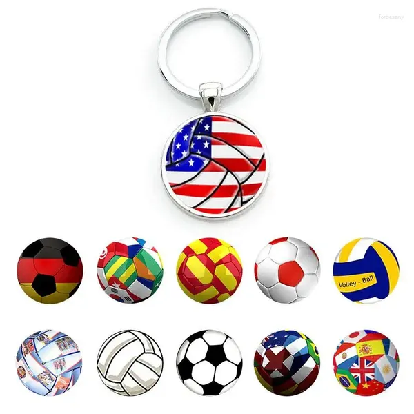 Chaveiros Combinação de Padrões de Voleibol e Bandeira Nacional Padrão Cabochão de Vidro Pingente Presentes para Mulheres Bolsa SP690