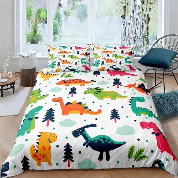 3D Piccolo Dinosauro Cartoon Simpatico Set di biancheria da letto semplice Coppia King Single Size per bambini Bambini Copripiumino in poliestere Federa 240131