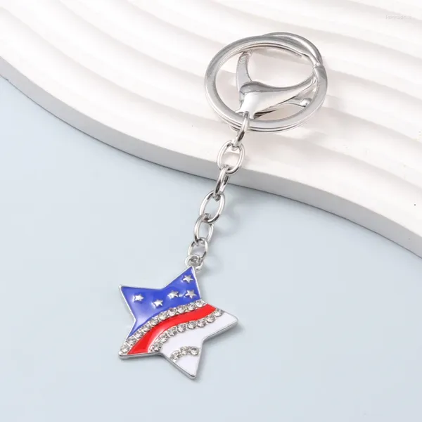 Schlüsselanhänger Amerikanische Flagge Strass Stern Herz Hübsche Schlüsselringe für Frauen Männer Handgemachte Freundschaft Gutes Geschenk DIY Schmuck