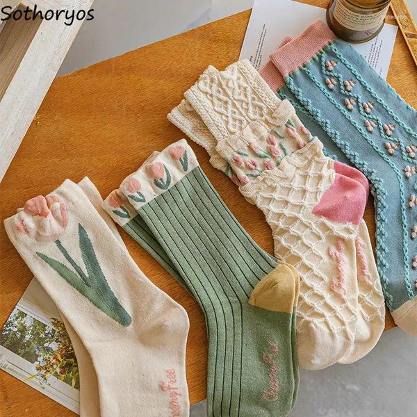 Kadınlar SOCKS All-Match Kontrast Renk Nefes Alabilir Güzel Tasarlanmış Rahat Kore Tarzı Çiçek Kız Kawaii Moda Vintage