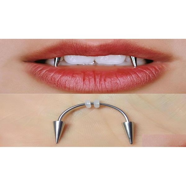 Grillz Dental Grills 1Pc Punk Draca Setto Piercing Dente di Tigre Chiodo Acciaio Inossidabile C Rod Anello per Labbro Zomibe Denti da Vampiro Decorazione Dhvli