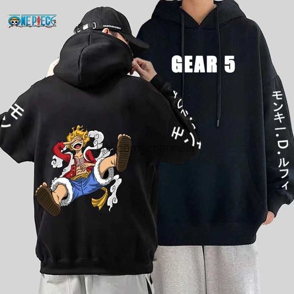 Moletom com capuz masculino mais novo Gear 5 Luffy Graphic Hoodies Sun God Graphic 90s Anime Pulôver One Piece Moda Moletons Casual Inverno Roupas Masculinas T240217