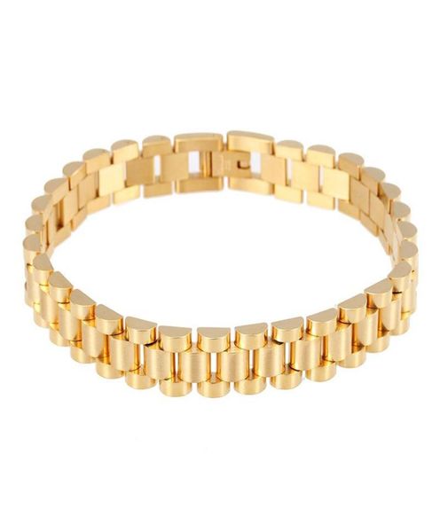 Charme pulseiras moda masculina cinta prata cor ouro pulseira de aço inoxidável amarelo chian relógio corrente jewlrycharm8485965
