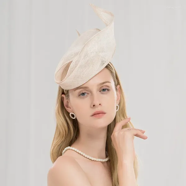 Berretti Fedora in filato britannico Cappello femminile Primavera Lino Elegante Banchetto da sposa Berretto Lady Fashion Berretti di colore puro H216