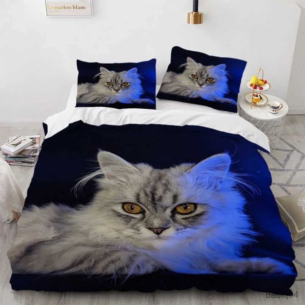 Conjuntos de cama 3D Honorable Pet Cat Bedding Set Adorável Filhote de Cachorro Cinzento Capa de Edredão para Mulheres Meninas Decoração de Quarto Rainha King Twin Full Size Roupa de cama