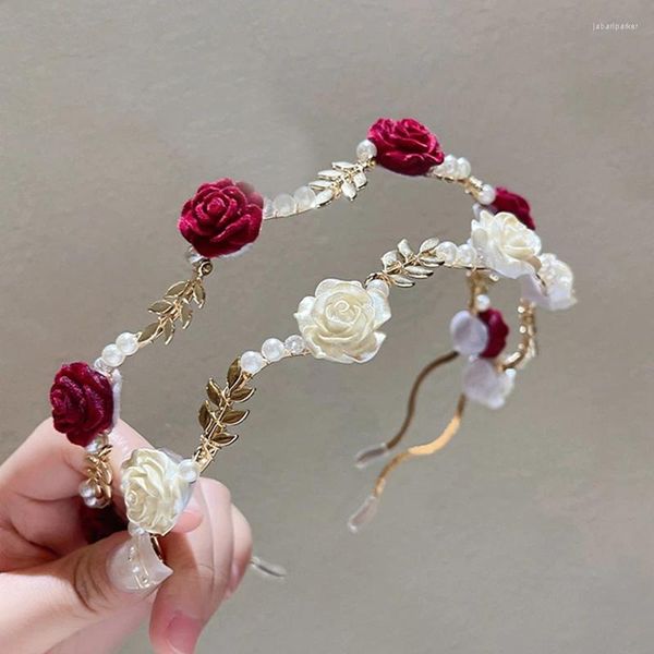 Haarspangen Vintage Band Rose Perle Stirnband Frauen Hairhands Süße Braut Kopf Hoop Clip Schmuck Elegante Hochzeitsaccessoires